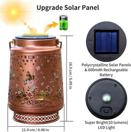 Decorative Solar Butterfly Hanging Lantern(11x11x17CM) - Waterproof Metal Hollow - Carved Outdoor Garden Projection Light for Garden and Patio - RnR Galore