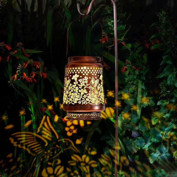 Decorative Solar Hummingbird Lantern(11x11x17CM) - Waterproof Hanging Iron Art Outdoor Projection Light for Garden and Patio (Up to 12 Hrs Illumination) - RnR Galore