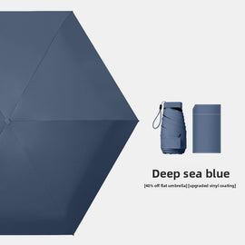 Deep Sea Blue Compact Mini Travel Umbrella UPF50+ UV Protection Waterproof 6 - Fold Flat Design Lightweight Sun & Rain Parasol for Handbag - RnR Galore