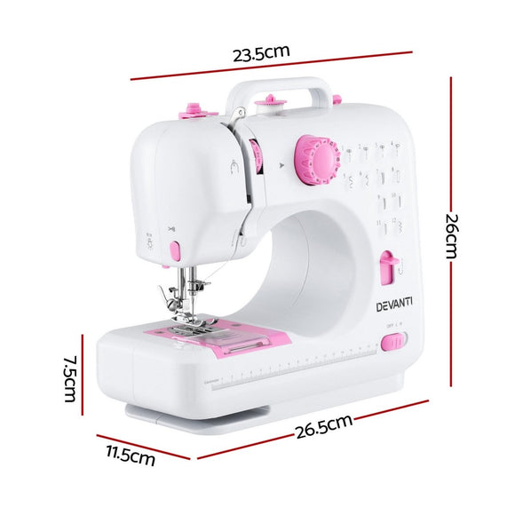 Devanti 12 Stitches Mini Sewing Machine for Beginners Portable Sewing Machine Kit with LED Lights - RnR Galore