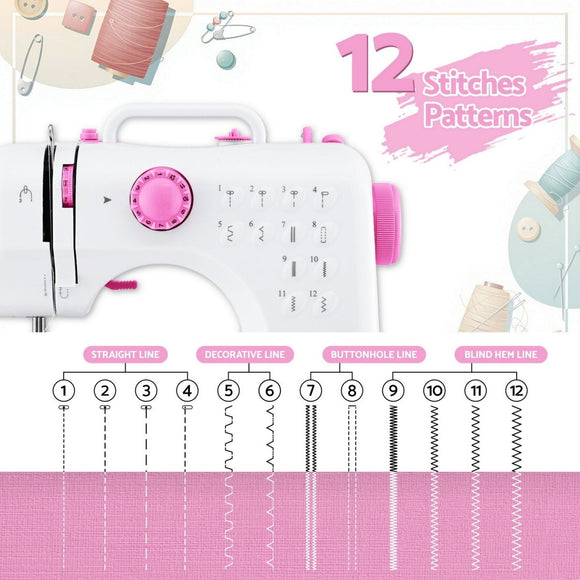 Devanti 12 Stitches Mini Sewing Machine for Beginners Portable Sewing Machine Kit with LED Lights - RnR Galore