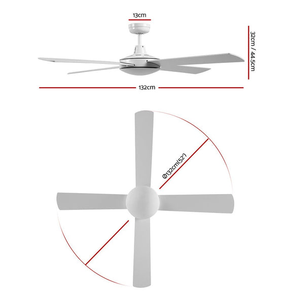 Devanti 52'' Ceiling Fan AC Motor 4 Blades w/Remote - White - RnR Galore
