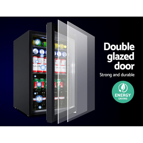 Devanti 70L Bar Fridge Glass Door w/Light Black - RnR Galore