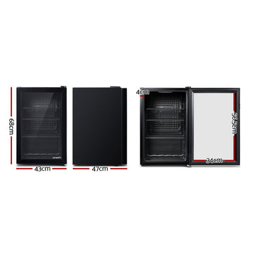 Devanti 70L Bar Fridge Glass Door w/Light Black - RnR Galore