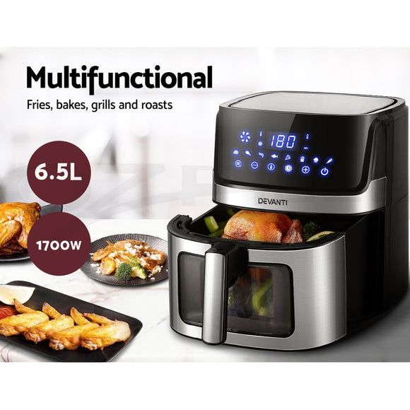 Devanti Air Fryer 6.5L LCD Fryers Clear Window - RnR Galore