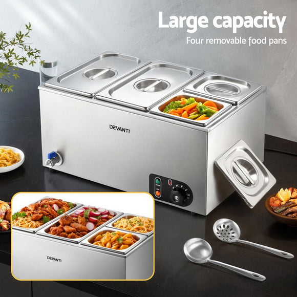 Devanti Commercial Food Warmer Bain Marie 4 Electric Buffet Pans - RnR Galore