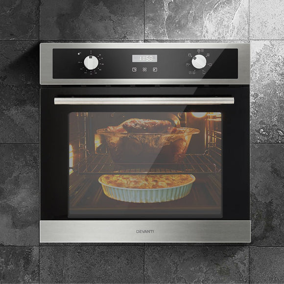 Devanti Electric Built In Wall Oven 80L Convection Grill Ovens Stainless Steel - RnR Galore