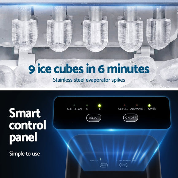 Devanti Ice Maker Machine Portable 12kg Countertop w/Self Cleaning 1.2L Black - RnR Galore