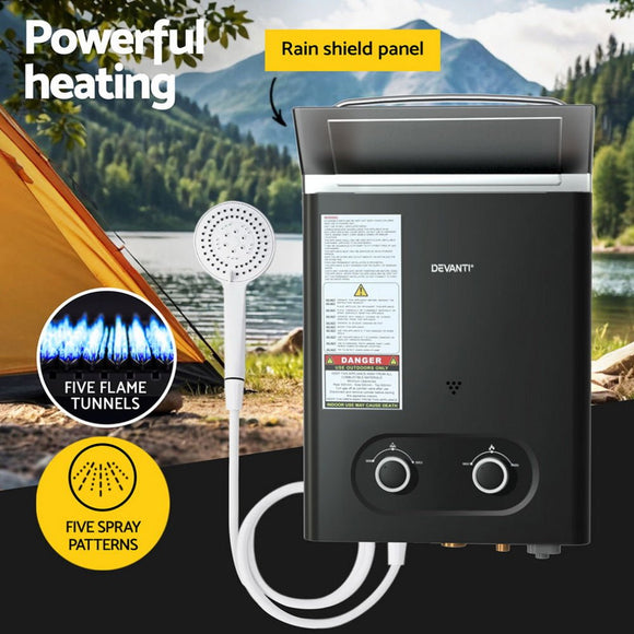 Devanti Portable Gas Water Heater LPG - powered System Black - RnR Galore
