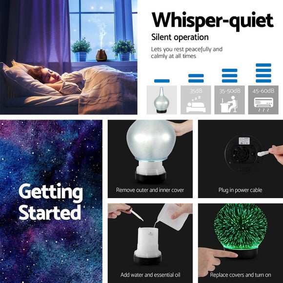 Devanti Ultrasonic Aroma Aromatherapy Diffuser 3D Light Oil Firework Humidifier - RnR Galore