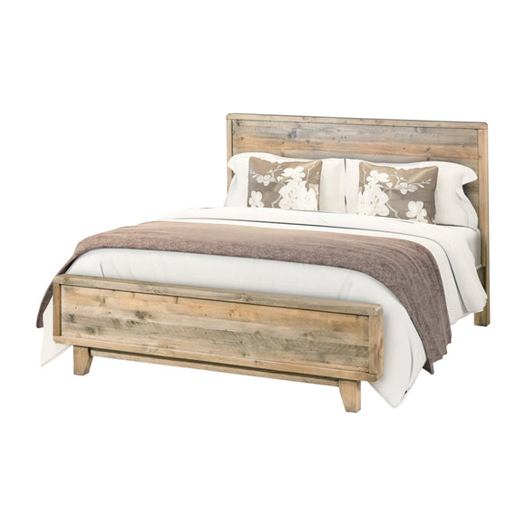 Double Size Wooden Bed Frame in Solid Wood Antique Design Light Brown - RnR Galore