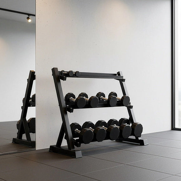 Dumbbell Rack Storage Stand Hex Weight Heavy Duty 3 Tier Wide Home Gym Fitness - RnR Galore