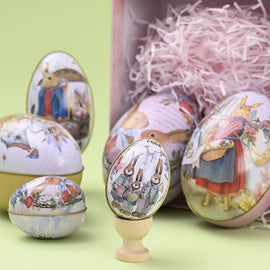 Easter Decorative Tin Egg Set of 3 Sizes with Vintage Rabbit Artwork for Home Display and Gift Giving(Style C) - RnR Galore