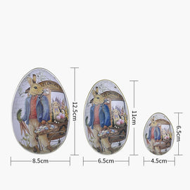Easter Decorative Tin Egg Set of 3 Sizes with Vintage Rabbit Artwork for Home Display and Gift Giving(Style D) - RnR Galore