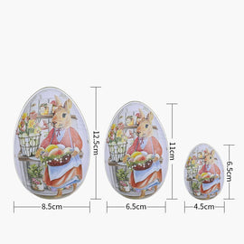 Easter Decorative Tin Egg Set of 3 Sizes with Vintage Rabbit Artwork for Home Display and Gift Giving(Style F) - RnR Galore