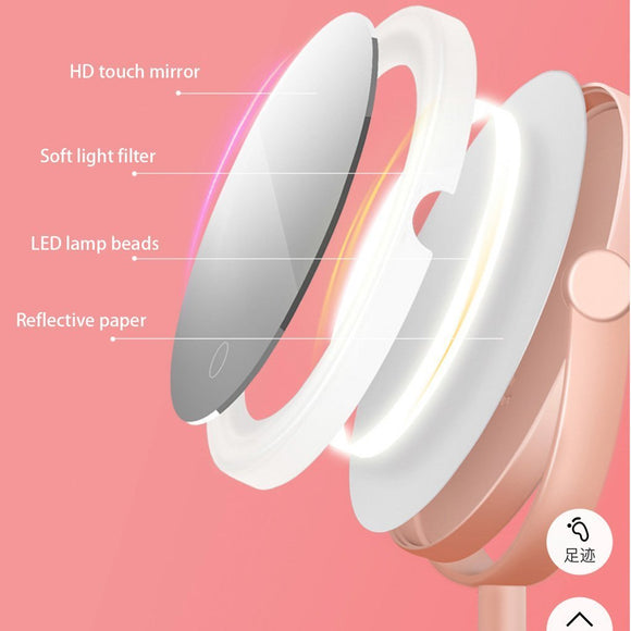 Ecoco Smart LED Light Cosmetic Makeup Mirror USB Touch Screen Home Desk Vanity 360° Pink - RnR Galore