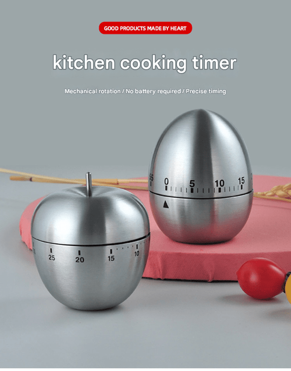 Egg Shape Stainless Steel Kitchen Timer Mechanical Cooking Timer - Wind - Up 60 Minute Countdown Timer - Loud Ring 72dB Baking Tool with Non - Slip Base - Battery - Free Analog Timer for Home Office - RnR Galore