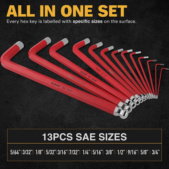ELEAD 13Pc Extra Large Hex Key Set Long Allen Key Wrench Ball End SAE 5/64" - 3/4 - RnR Galore
