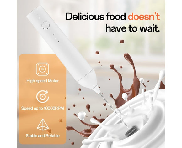 Electric Milk Frother, Rechargeable Handheld Foam Maker, 3 Adjustable Speed Levels, Standable Whisk for Coffee & Cream - RnR Galore