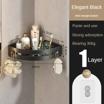 Elegant black Premium No - Drill Corner Shower Caddy - Thickened ABS Bathroom Storage Shelf with Hooks, Quick Wall Mount Organiser - RnR Galore