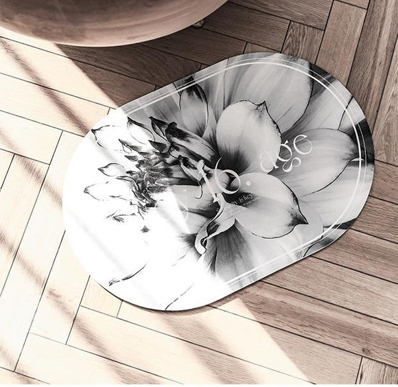 Elegant Floral Print Absorbent Floor Mat - Quick Dry, Non - Slip, Easy Clean Bathroom & Entryway Rug(Water lilies on white background) - RnR Galore