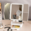 Elegant Tri - Fold Shell LED Vanity Mirror - Smart Makeup Gift with Storage & Illumination - RnR Galore