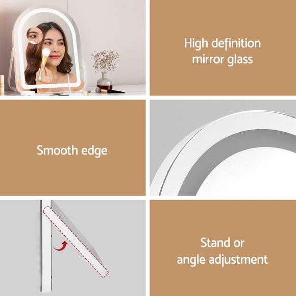 Embellir Makeup Mirror 35x45cm Dressing Vanity LED Stripe Light with 5x Magnification Rotation White Arch - RnR Galore