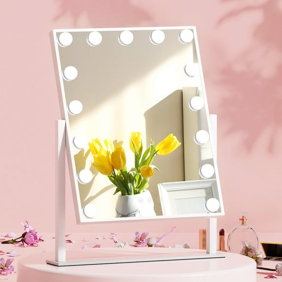 Embellir Makeup Mirror 40x50cm Hollywood Vanity with LED Light Rotation Tabletop - RnR Galore