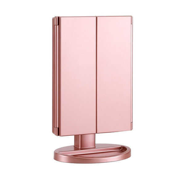Embellir Tri - fold Makeup Mirror 1X2X3X Magnifying with LED Light Travel Portable Pink - RnR Galore