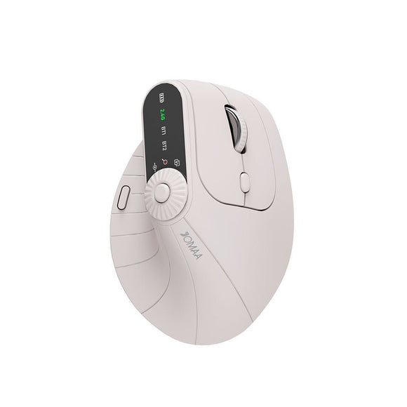 Ergonomic Vertical Mouse - 2.4G/Bluetooth Multi - Mode, LED Display, 57 - Degree Angle, & 400mAh Battery(Beige) - RnR Galore