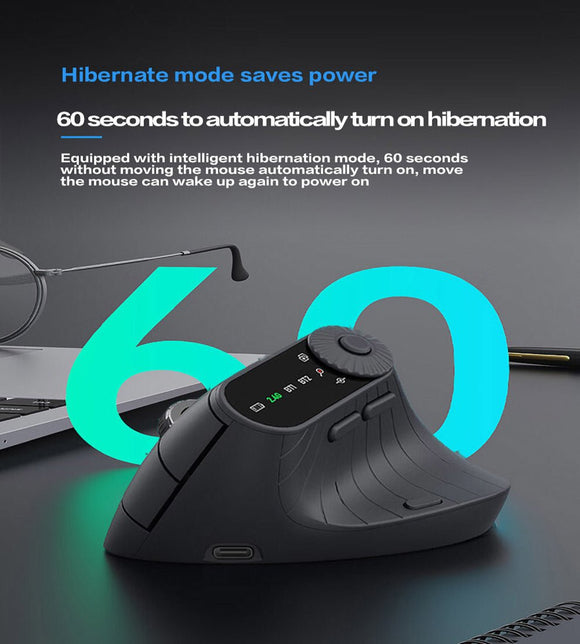 Ergonomic Vertical Mouse - 2.4G/Bluetooth Multi - Mode, LED Display, 57 - Degree Angle, & 400mAh Battery(Black) - RnR Galore