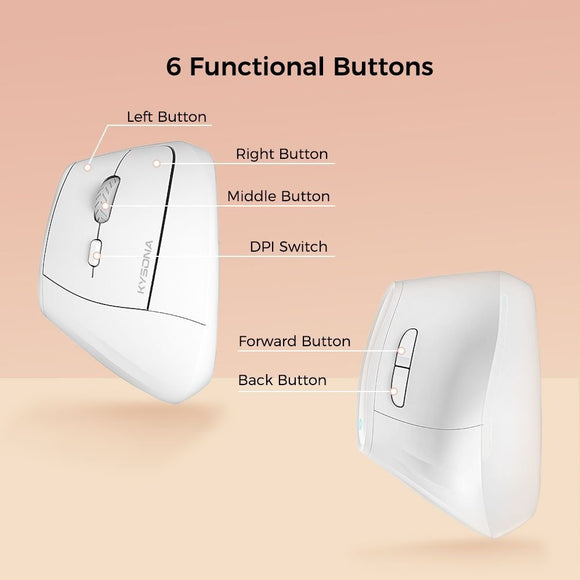 Ergonomic Vertical Mouse - Multi - Device Bluetooth5.0 & 2.4G Wireless, Adjustable DPI, Silent Click(white) - RnR Galore