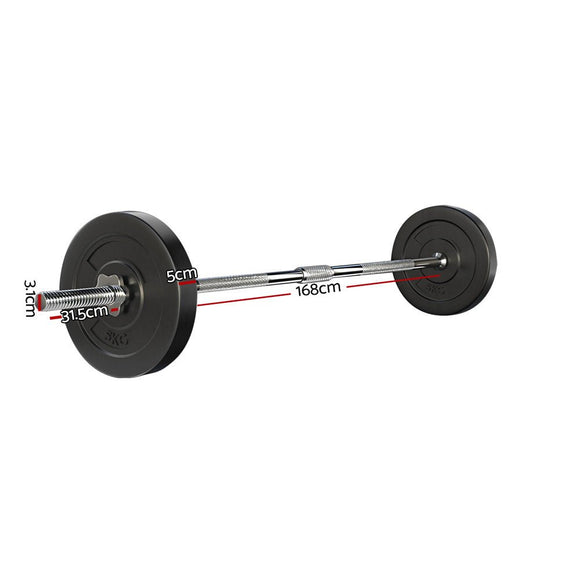 Everfit 18kg Barbell Set Weight Plates Bar Lifting Bench 168cm - RnR Galore