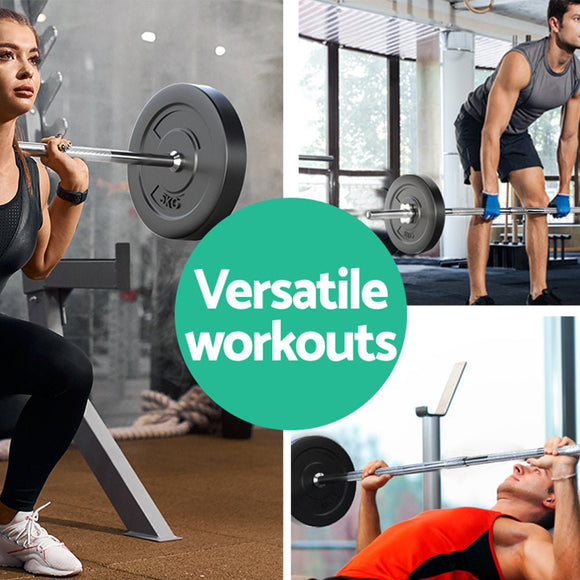 Everfit 18kg Barbell Set Weight Plates Bar Lifting Bench 168cm - RnR Galore