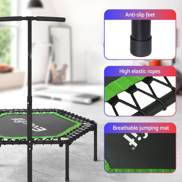 Everfit 48inch Hexagon Fitness Trampoline Rebounder Adjustable Handrail Green - RnR Galore