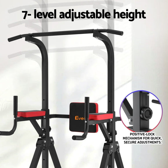 Everfit Chin Up Tower Pull Up Station Adjustable Dip Station Folding Home Gym Black - RnR Galore