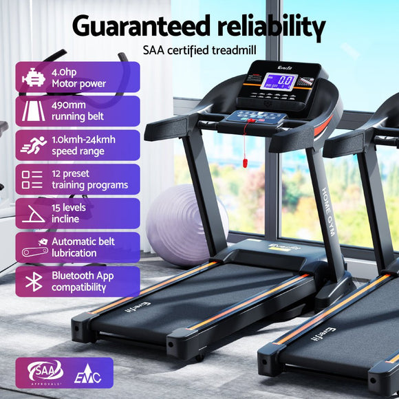 Everfit Treadmill Electric Auto Incline Home Gym Fitness Exercise Machine 490mm - RnR Galore