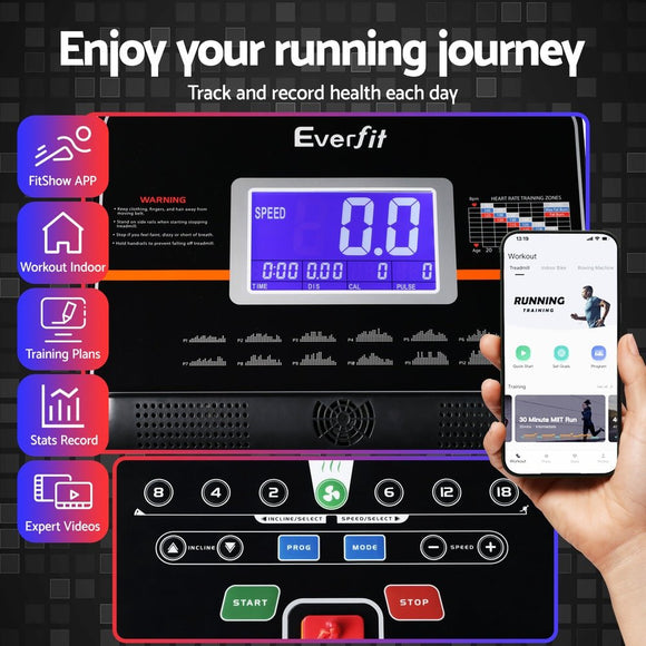 Everfit Treadmill Electric Auto Incline Home Gym Fitness Exercise Machine 490mm - RnR Galore