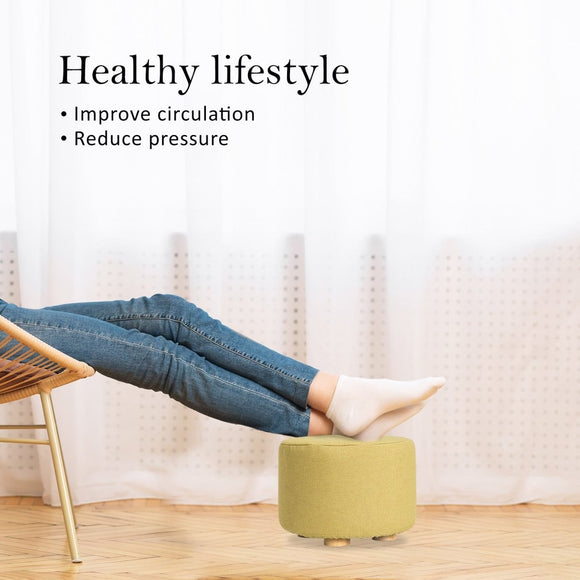 Fabric Ottoman Round Wooden Leg Foot Stool - MUSTARD YELLOW - RnR Galore