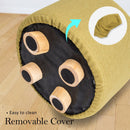 Fabric Ottoman Round Wooden Leg Foot Stool - MUSTARD YELLOW - RnR Galore