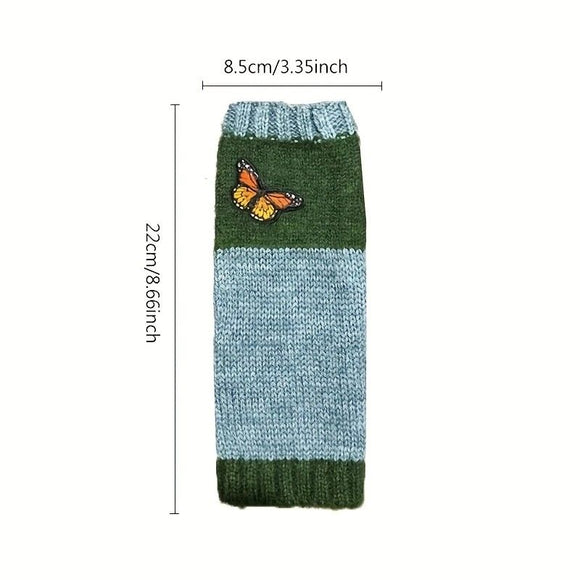 Fashion Color - Block Butterfly Embroidered Knit Gloves, Warm Fit 8.5×22cm, Practical Sweet Stylish Essential for Autumn/Winter Outfits(black) - RnR Galore