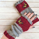 Fashion Color - Block Butterfly Embroidered Knit Gloves, Warm Fit 8.5×22cm, Practical Sweet Stylish Essential for Autumn/Winter Outfits(RED) - RnR Galore