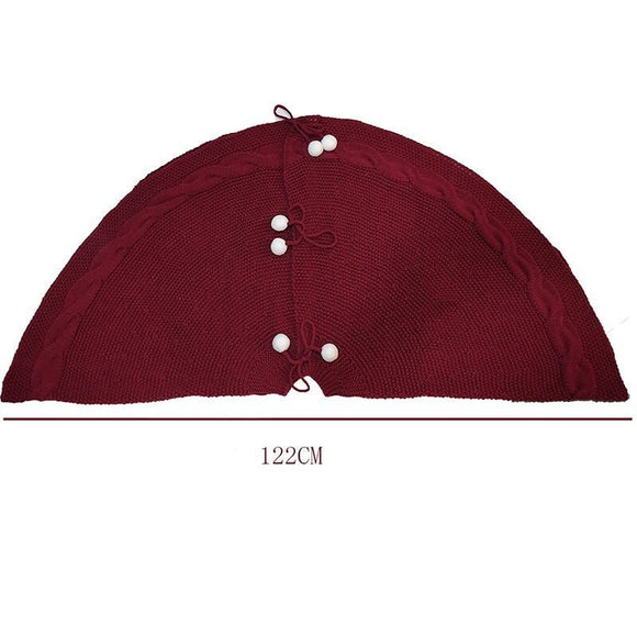 Festive Knit Christmas Tree Skirt - Acrylic Red Tree Mat with Pom - Poms 122cm - RnR Galore