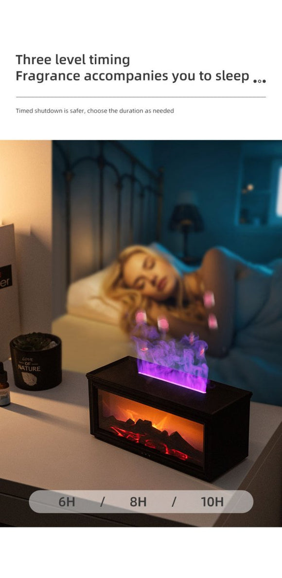Fireplace Flame Effect Aroma Diffuser & Humidifier with 7 - Colour Light, Timer & Remote Control(black) - RnR Galore