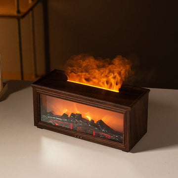 Fireplace Flame Effect Aroma Diffuser & Humidifier with 7 - Colour Light, Timer & Remote Control(Dark Wood Grain) - RnR Galore