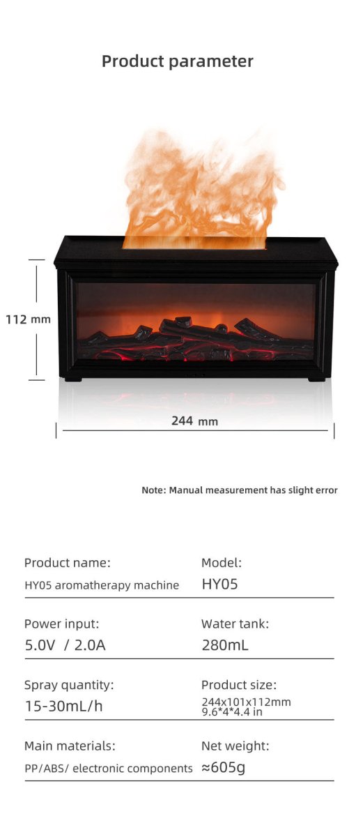 Fireplace Flame Effect Aroma Diffuser & Humidifier with 7 - Colour Light, Timer & Remote Control(Dark Wood Grain) - RnR Galore