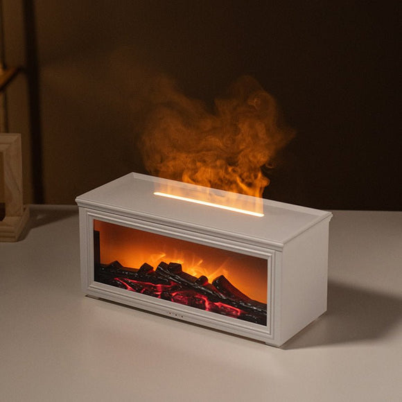 Fireplace Flame Effect Aroma Diffuser & Humidifier with 7 - Colour Light, Timer & Remote Control(White) - RnR Galore
