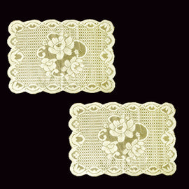 Floral Cream Set of 2 Polyester Lace Table Doilies 30 x 45 cm - RnR Galore
