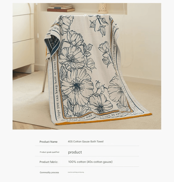 Flower Fairy Powder 40S Pure Cotton Gauze Bath Towel - Extra Large, Thick, Soft, and Highly Absorbent for Adults - RnR Galore