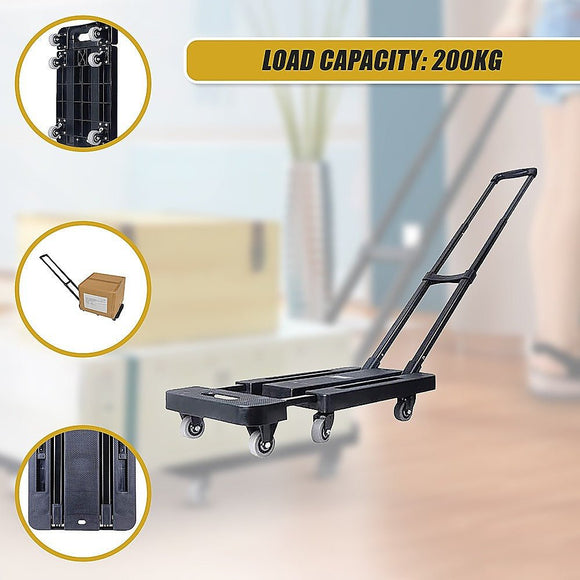 Foldable Hand Flatbed Trolley Cart 6 x 360 Degree Rotating Wheels with Maximum Load 200Kg - RnR Galore